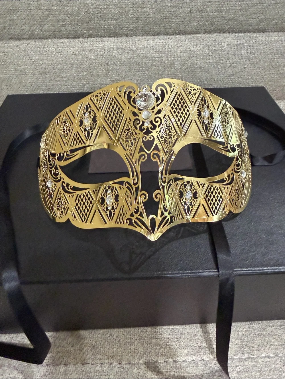 Gold Filigree Venetian Masquerade His & Hers Mask Set W/ Feather Accents Costume